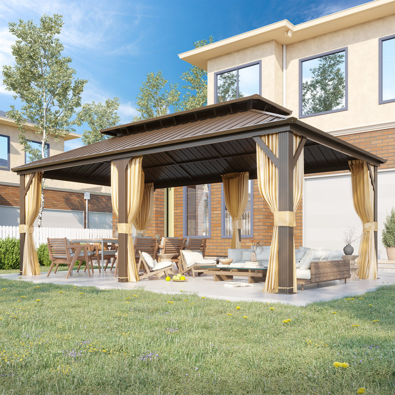  18'W × 12'D Outdoor Patio Gazebo, Hardtop Gazebo with Galvanized Steel Roof and Aluminum Frame