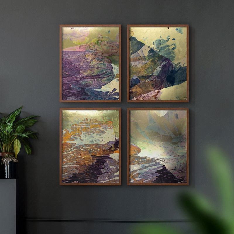 «Monet's Landscape V», ensemble de 4, H 32 po x l 10 po, Noyer