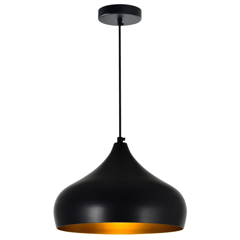 16'' Black Down Pendant – Modern 1-Light Fixture for Dining Room, Kitchen Island – E26 LED Compatible, Adjustable Down Rod