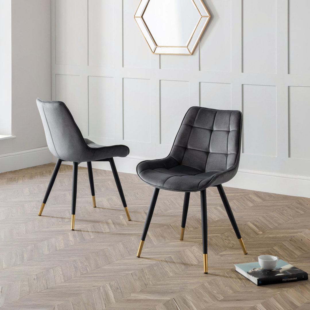 Aave 49cm H Velvet Upholstered Metal Side Chair in Green