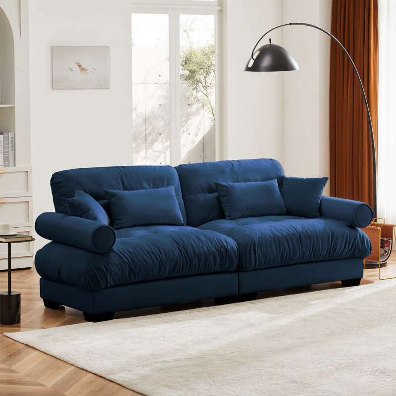 Canapé moderne à 2 places avec accoudoirs et coussins renforcés, Bleu