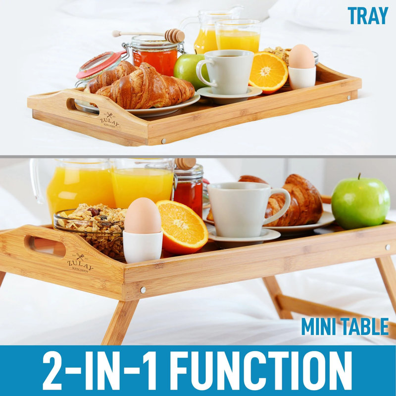Zulay Solid Bamboo Foldable Breakfast Bed Tray with Handles