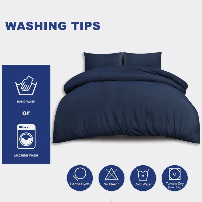 Jermelle Microfiber Solid Colour Duvet Cover Set with Pillowcases, Navy