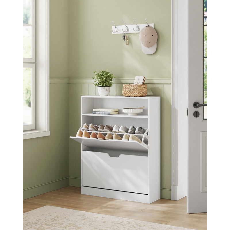 16 Pair Flip Down Shoe Storage, White