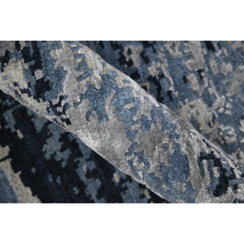 Beatrice Blue and Rust Hand-Knotted Wool Rug, 9' x 12'
