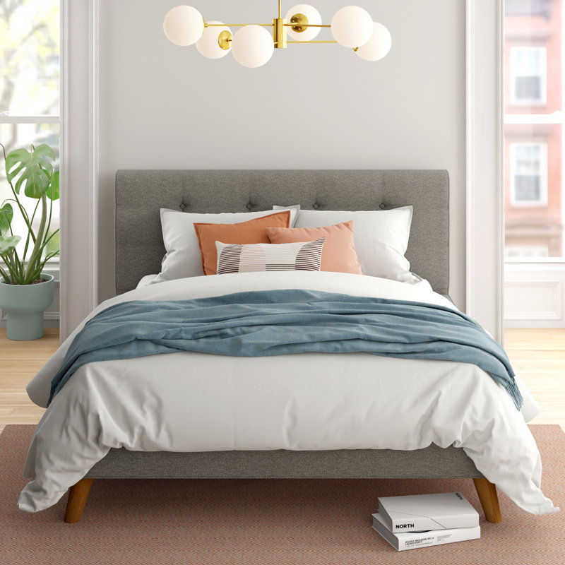 Upholstered Platform Bed, Gray, Queen