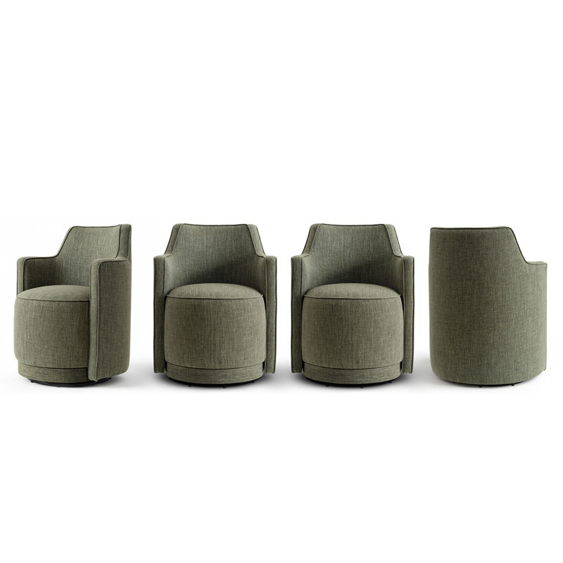 19" Upholstered Fabric Fully Assembled Swivel Dining Armchair, Green