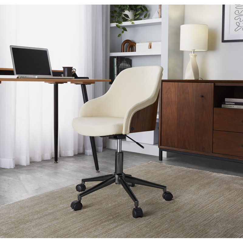 Chaise de bureau rembourrée en similicuir Hackler, Crème, Noir, noir, noir, noir