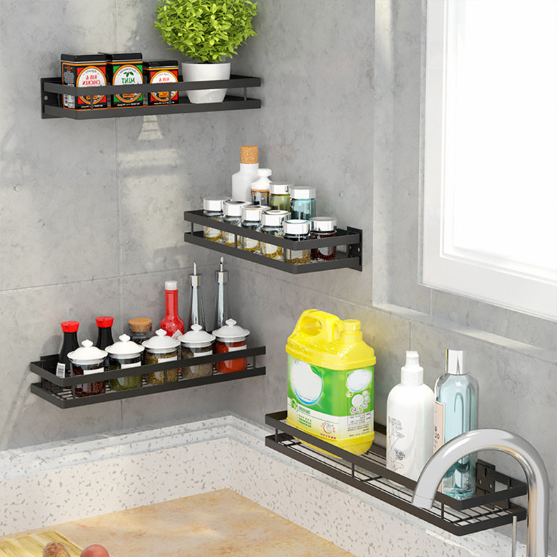 Wall Stainless Steel Spice Rack, Black, 7cm H x 40cm W x 12.5cm D