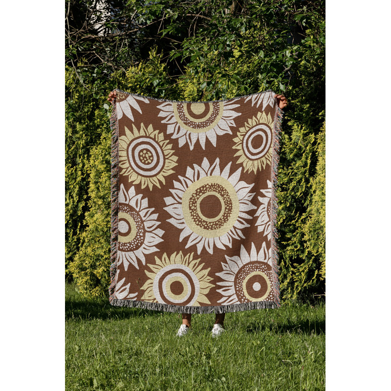 Jeté en coton Frannie Sunflowers, Brun rouille, 60 x 60