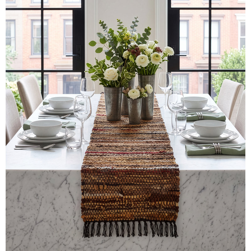 Tucson Hand Woven Leather Table Runner, 78" L x 13" W