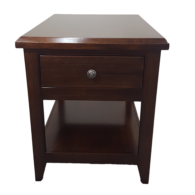 Markleeville Solid Wood End Table with Storage, European Gold