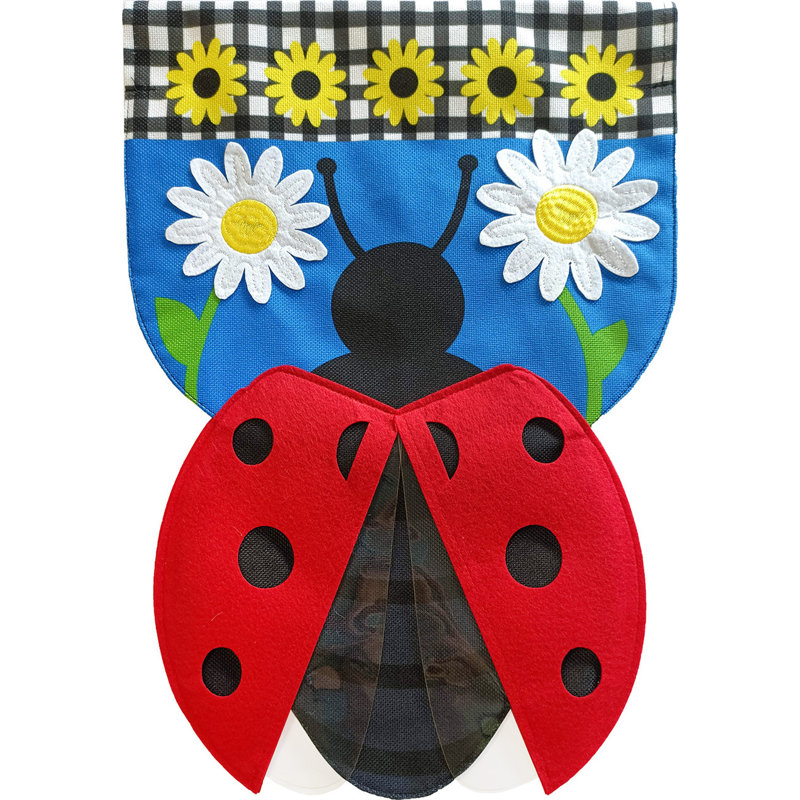 Sculpted Ladybug Burlap Garden Flag
