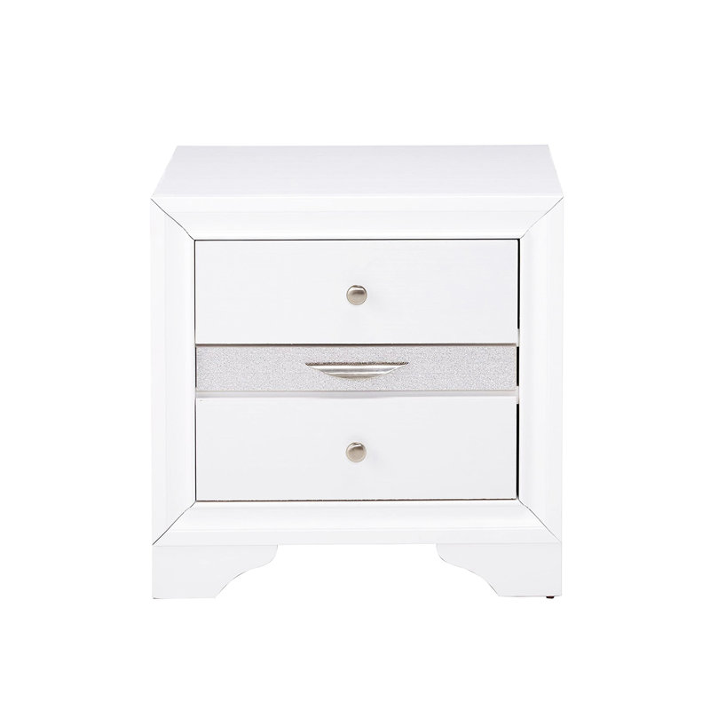 Table de chevet pour chambre à coucher, blanc - Panneau de particules et bois d'hévéa