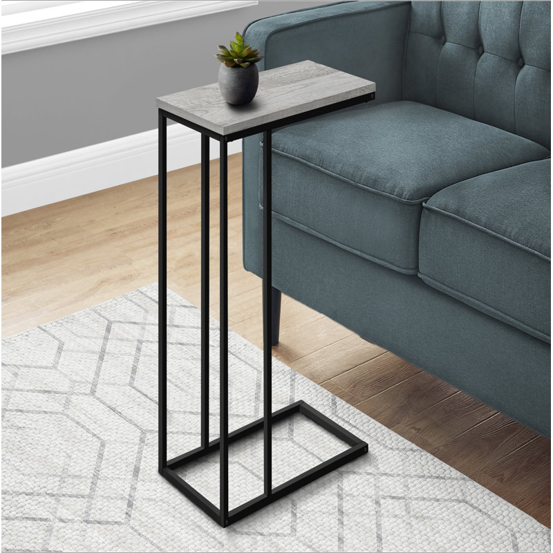 Table d'appoint, en forme de C, bout, côté, collation, salon, chambre à coucher, stratifié gris, métal noir, contemporain, moderne