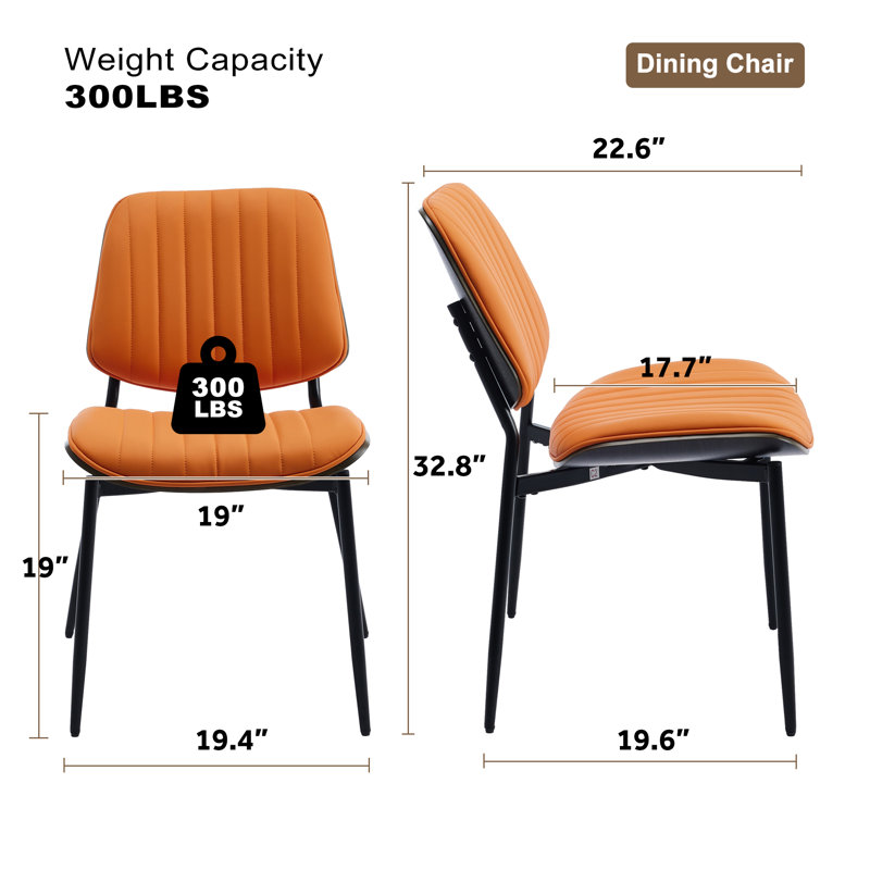 Chaise Mid-Century moderne en similicuir rétro, ensemble de 6, Orange, Noir, noir, noir, noir