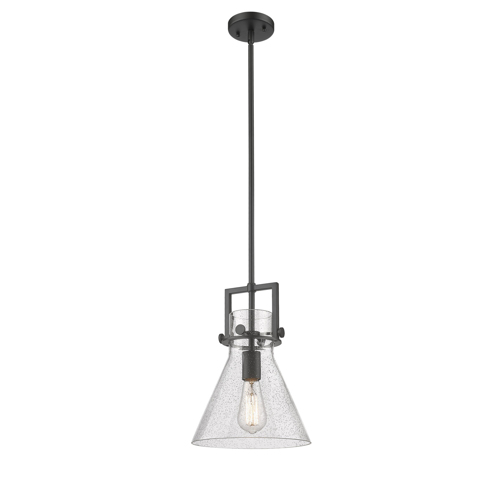 Coterie Single Light Glass Dimmable Pendant, Seedy, Matte Black, 13.63" H x 10" W x 10" D