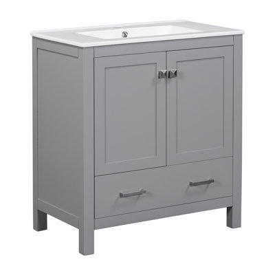 Meuble-lavabo de salle de bain avec lavabo simple, armoire encastrée combinée