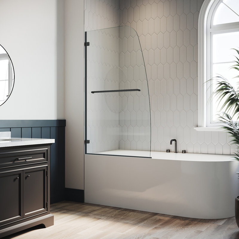 34"W x 58"H Frameless Shower Door,Hinged Pivot Tub with 5/16" Clear Tempered Glass,  Chrome