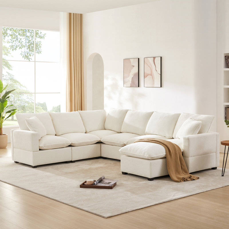 Canapé modulaire en U de 110 po x 84 po Modern Canapé, ensemble de canapé modulaire en chenille 7 places avec 2 coussins inclus, mobilier d'intérieur librement combinable