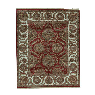 Tapis rouge et ivoire noué à la main de haute qualité