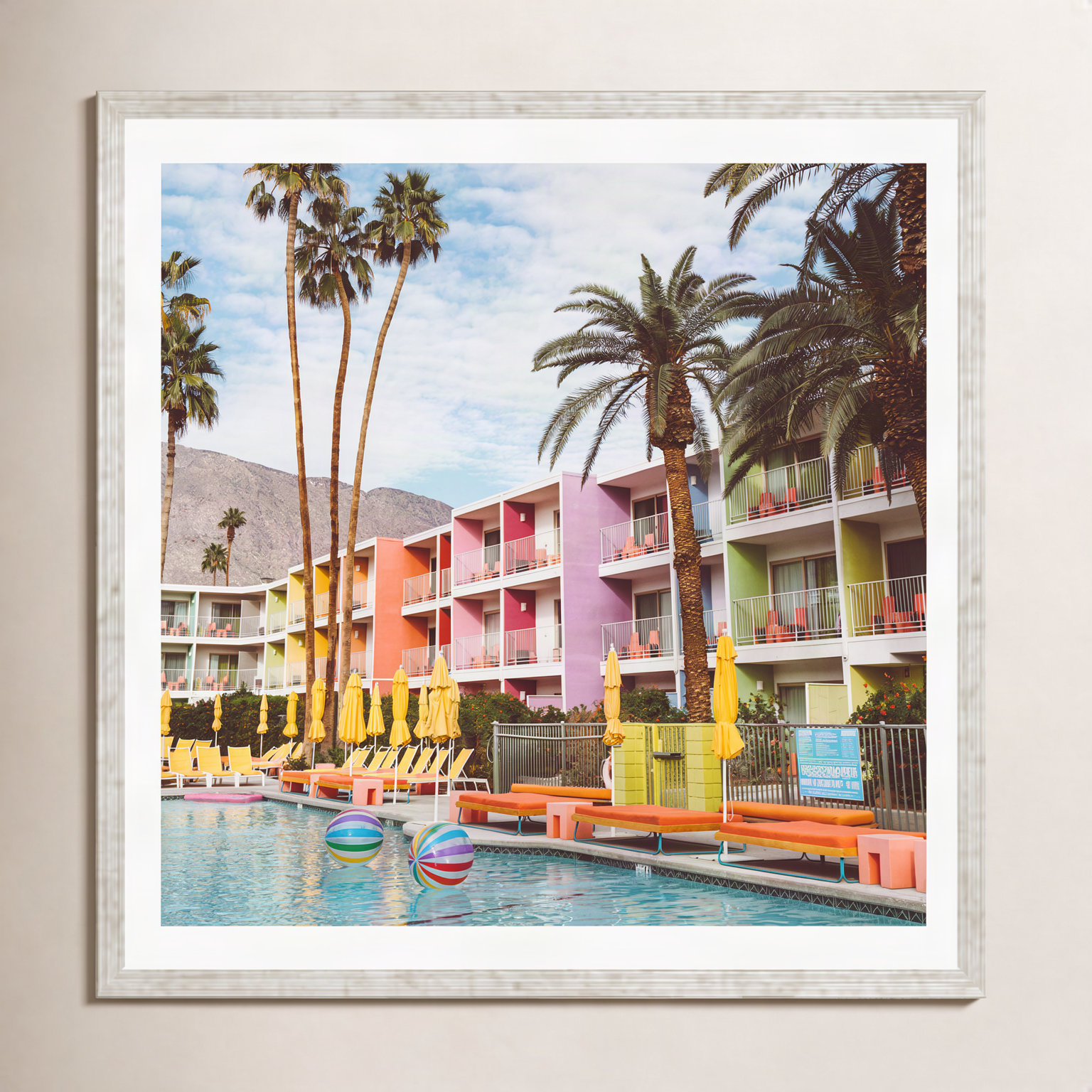Tulle "Palm Springs Pool Day VII" Print, 30" H x 30" W x 2" D, Silver Floater Framed, No