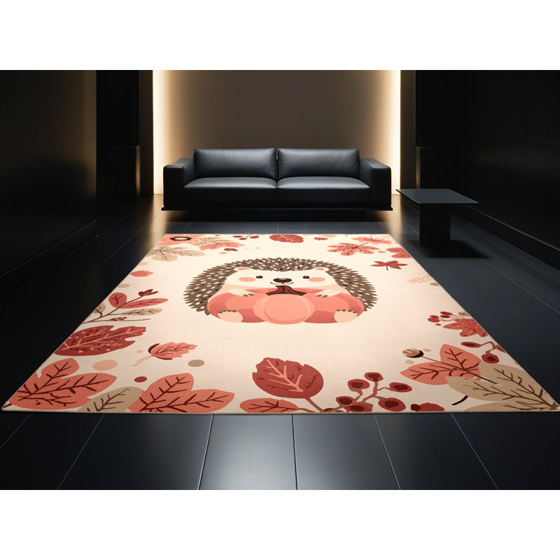 Soft Plush Faye Thanksgiving Modern & Contemporary Abstract Area Rug in Beige – Beige Binding, 5x8