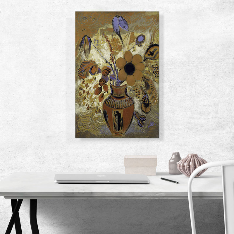 «Etruscan Vase with Flowers 1910» par Odilon Redon, reproduction d'art sur toile tendue, H 26 po x l 18 po x P 1,5 po