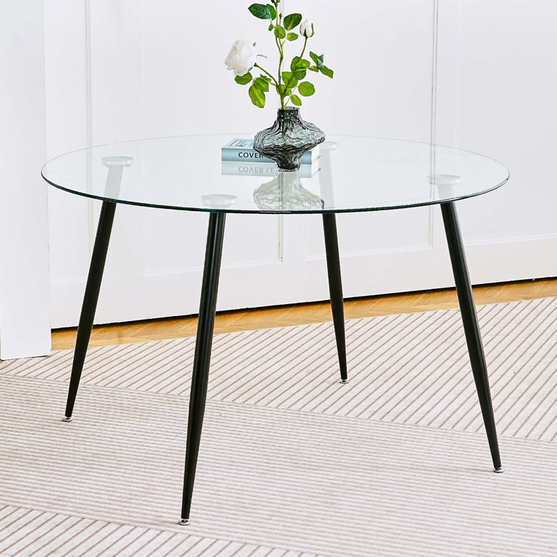 Table en verre moderne simple de 47,2 po, matériau en verre trempé de haute qualité, pieds plaqués or, convient pour la cuisine de restaurant