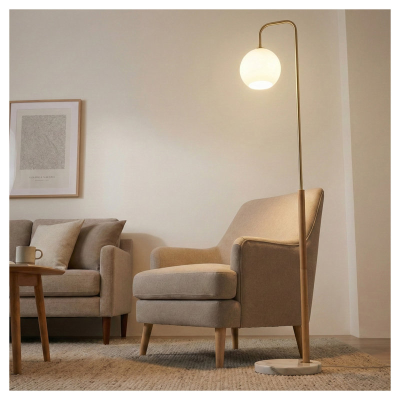 Grande lampe sur pied d'angle avec base en marbre, lumière blanche pour le salon et la chambre à coucher