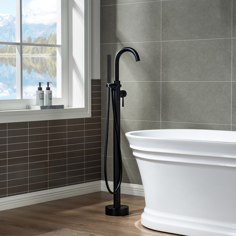 Cove 1 Handle Bathroom Freestanding Tub Filler with Diverter, Matte Black