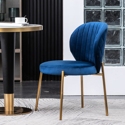 2 chaises de salle à manger en velours bleu - 2 pieds confortables et élégants