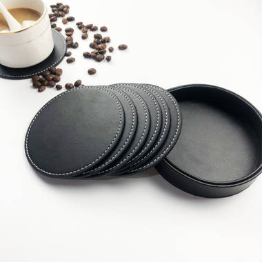 Enjoy time 6 Pcs Leather Coaster With Holder, 3.8 In Waterproof