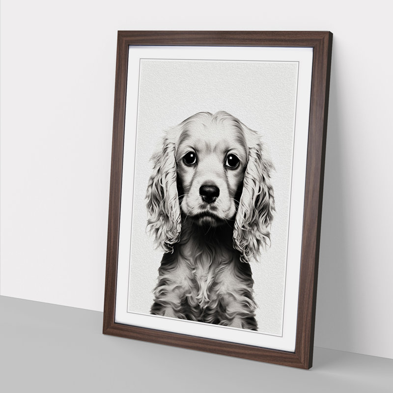 Cocker Spaniel Minimalism No.3 - Single Picture Frame Print on Wood, Walnut, 64cm H x 46cm W x 2cm D