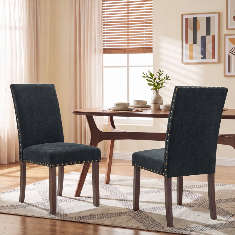 Chaise de salle à manger en lin Bontrager H 20 po - Chaise d'appoint rembourrée Parsons, Noir