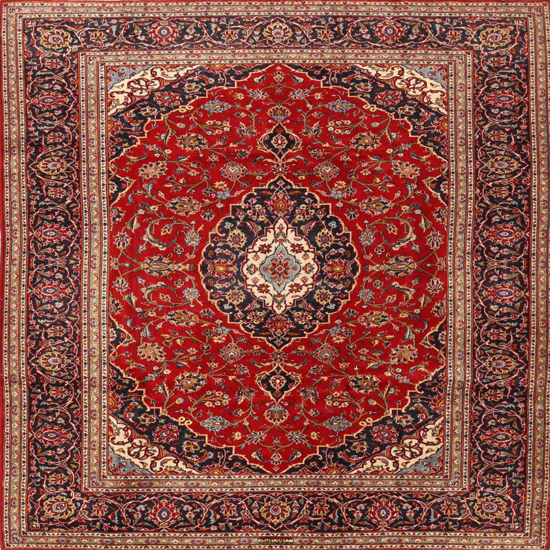Tapis oriental en laine rouge, Carré 5 pi