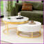 Table basse moderne blanche avec 2 tiroirs, plateau en panneau de fibres à densité moyenne et amp; Base dorée pour le salon