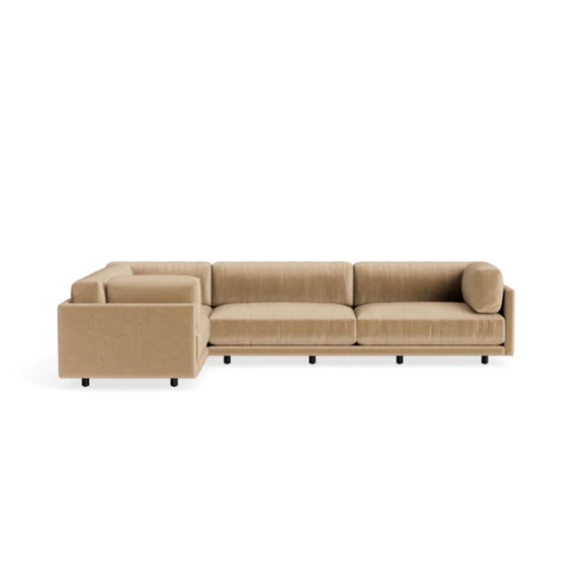 Sunday Sectional, Right Hand Facing, Camel Velvet Polyester Blend