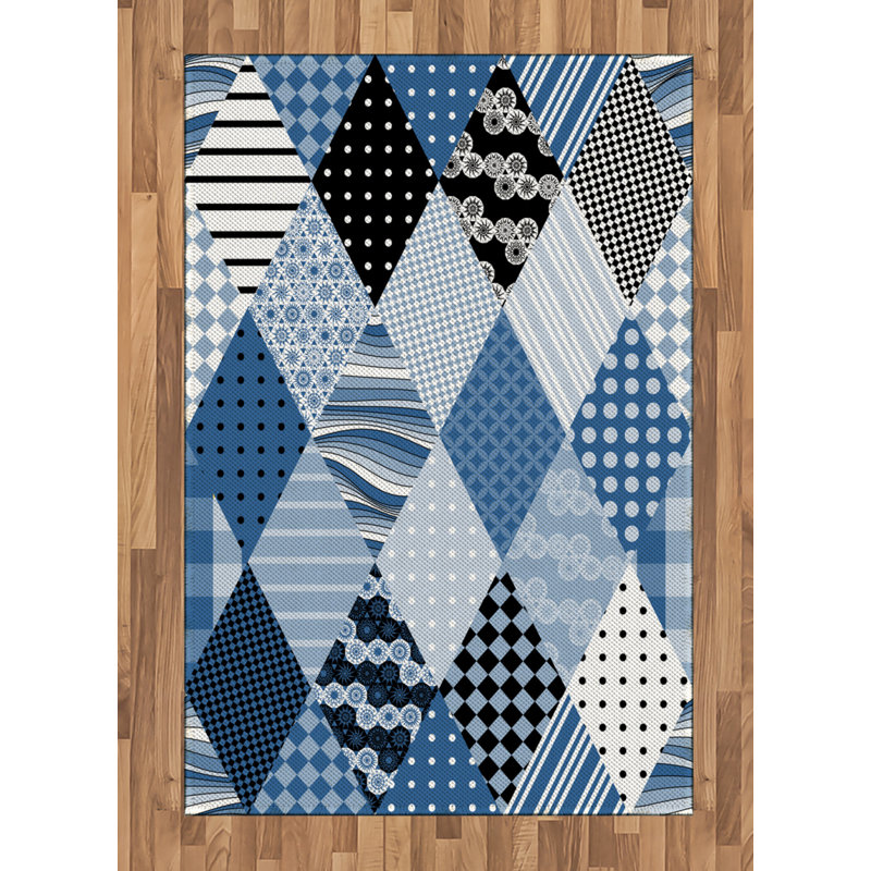 Blue High Density Long Fiber Poly Threads Decorative Area Rug Carpet, Rectangle 4' x 5'8"