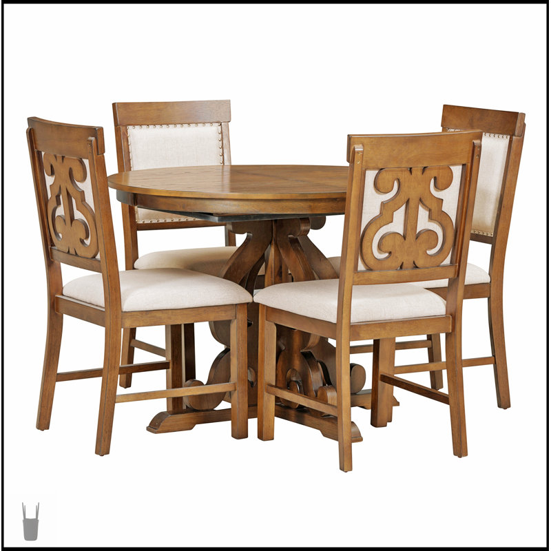 Ensemble de salle à manger 5 pièces avec table extensible et 4 chaises rembourrées pour une utilisation polyvalente et confortable