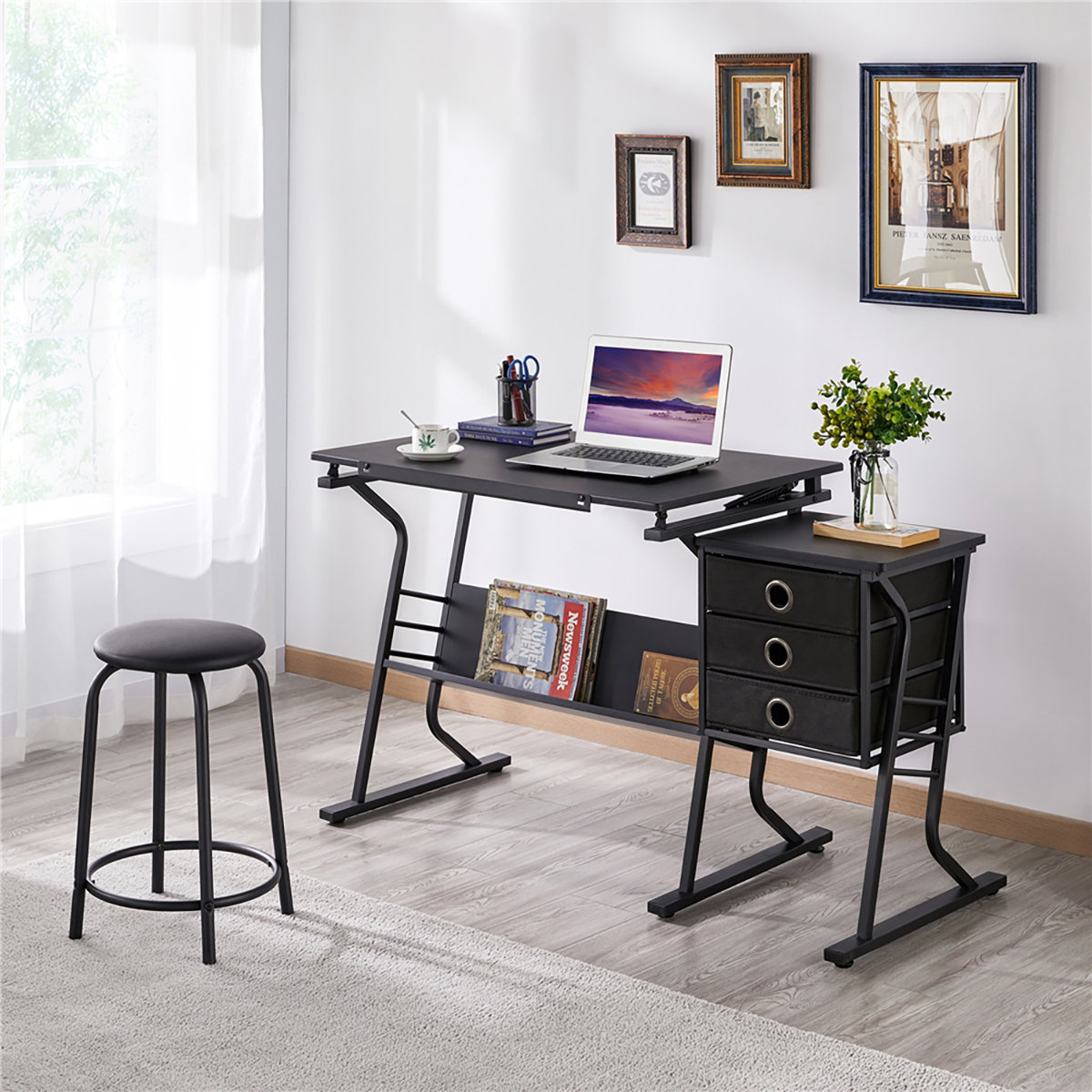 Inbox Zero Adjustable Metal Base Drafting Table & Reviews | Wayfair