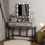 Bureau de coiffeuse avec miroir Hollywood 3 couleurs et 4 tiroirs-2100103855