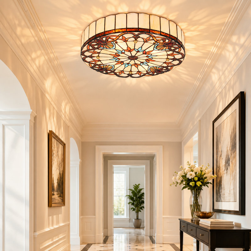 20 Inch 4 Light Dimmable Tiffany Glass Flush Mount