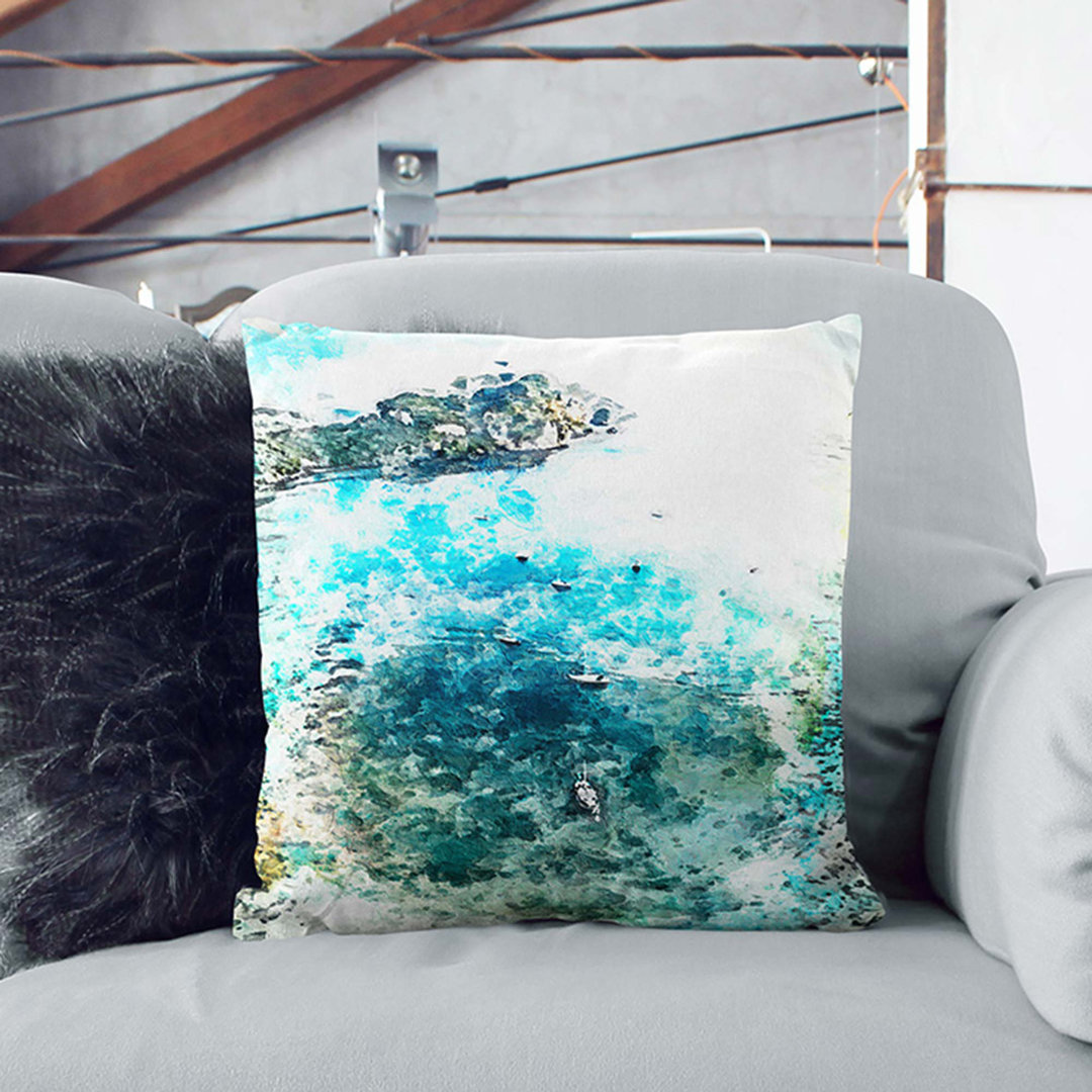 Boats by the Coast in Abstract Cushion with Filling