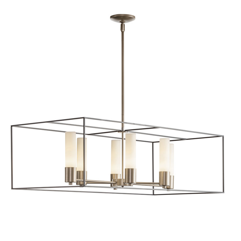 Portico 6 - Light Kitchen Island Linear Pendant, Dark Smoke, Opal, Modern Brass