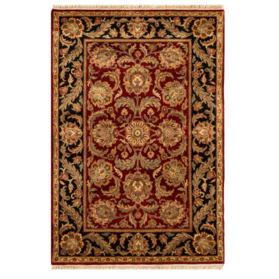 Hand-Knotted High-Quality Red and Black Area Rug