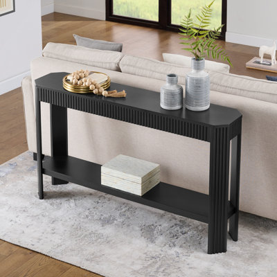 Console cannelée de 56 pouces avec tablette de rangement, noir