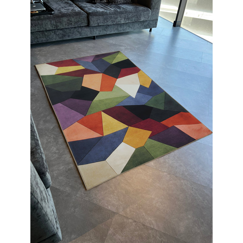 Tapis décoratif moderne multicolore à motifs géométriques foncés, Rectangle 3 pi 9,81 po x 4 pi 11,06 po