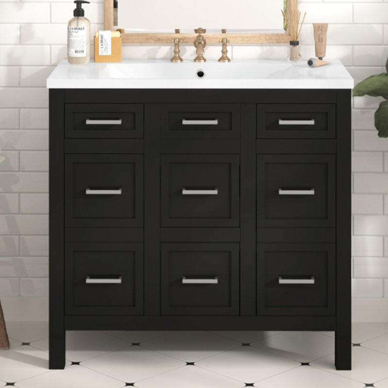 Meuble-lavabo 36 po avec lavabo intégré en résine, meuble-lavabo, Noir