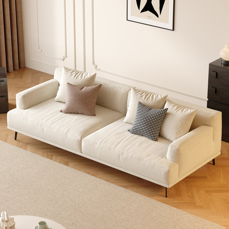Canapé 82,6 po en tissu de lin et de coton respirant, structure en bois massif, coussin de siège en éponge hautement élastique